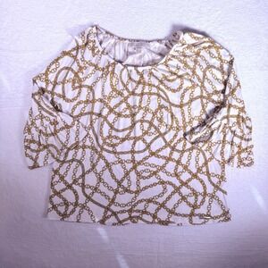 Michael Kors White Gold Chain Print Boat Neck 3/4 Bell Sleeve Top‎ Sz M Fairy
